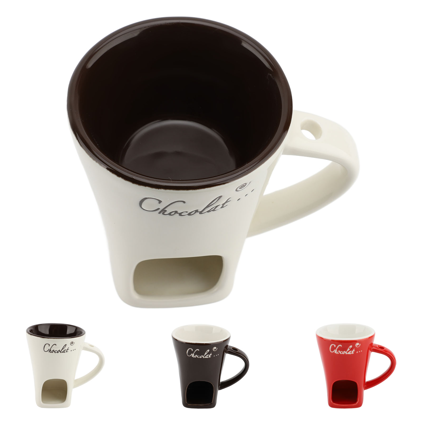 Fondue Pot Ceramic - كوب سيراميك لصهر الشوكولاتة مع شوكة،