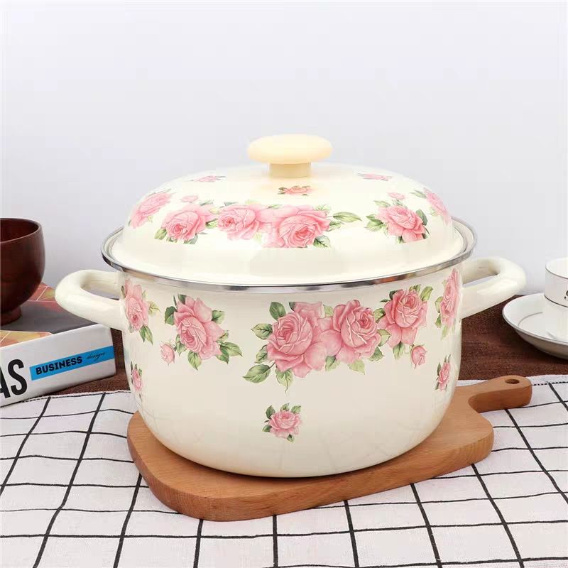 Fondue Pot Ceramic - قدر المينا مزدوجة الأذن مع غطاء
